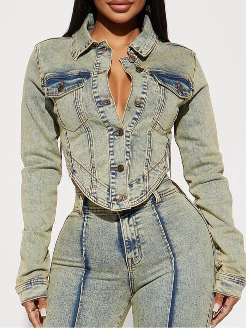 Fashion Nova Tinted Denim trucker jacket in light wash